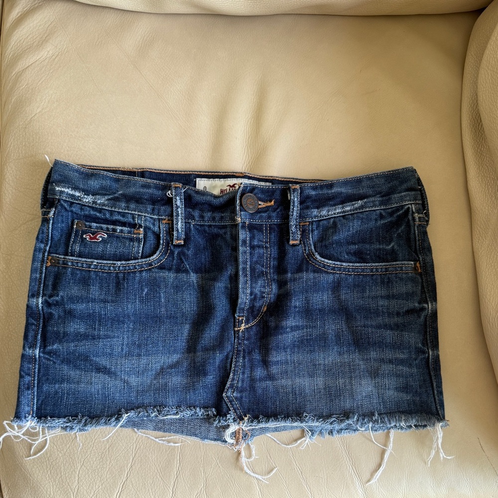 Y2K Hollister Frayed Hem Dark Blue Denim Mini Skirt